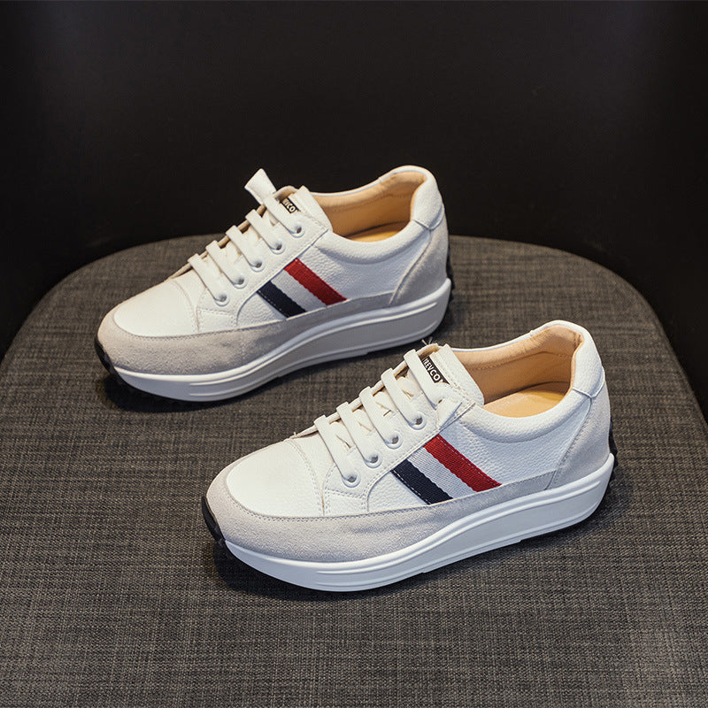 Women's White Spring Comfortable Small Height Increasing Casual Shoes