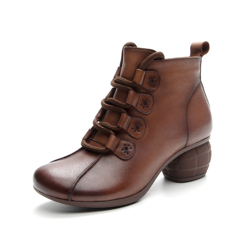 Women's Lace Up Short Thick Soft Bottom Heels