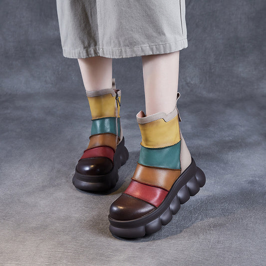 Women's Thick-soled Rainbow Martin Vintage Color Matching Boots