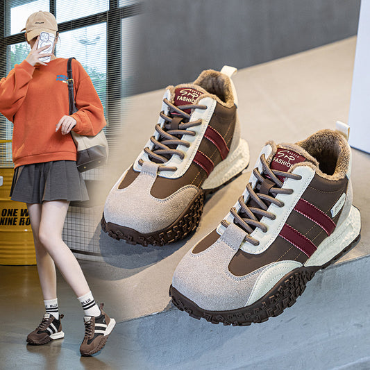 Women's Size Dad Fleece-lined Platform Leisure Sports Sneakers