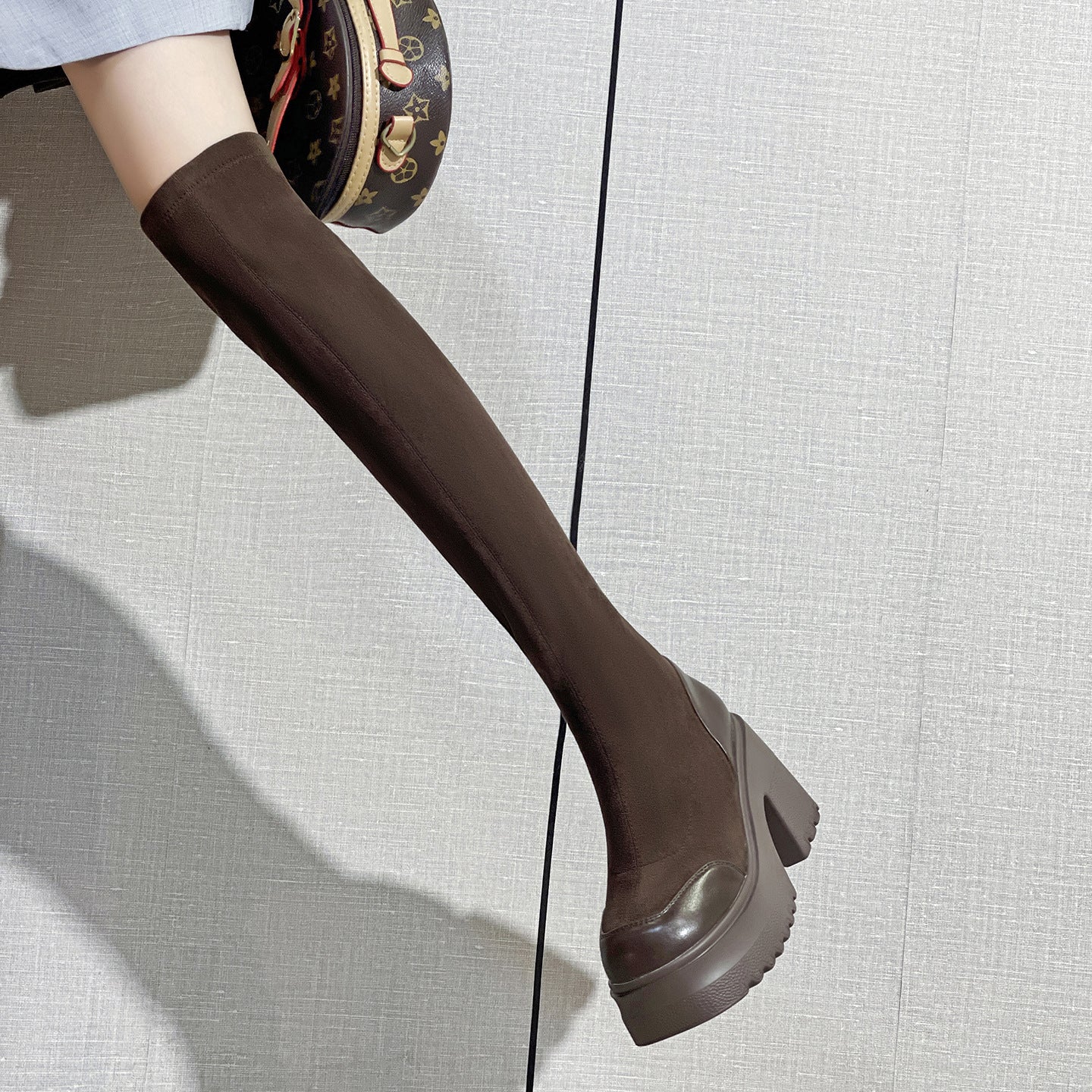 Women's Stretch Autumn Platform Speed Trainer Socks Women's Leather Boots