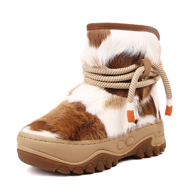 Women's Northeast Winter Fleece-lined Thick Sheepskin Fur Snow Boots