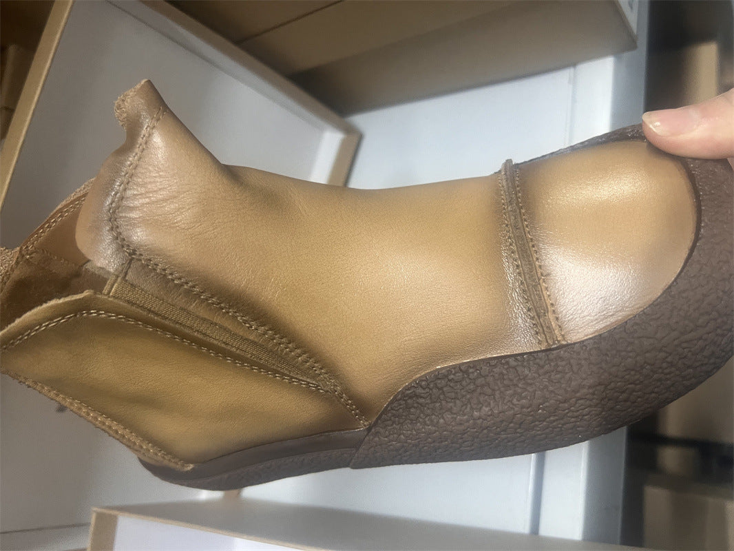 Women's Genuine Ankle Slip-on Square Toe Riding Boots