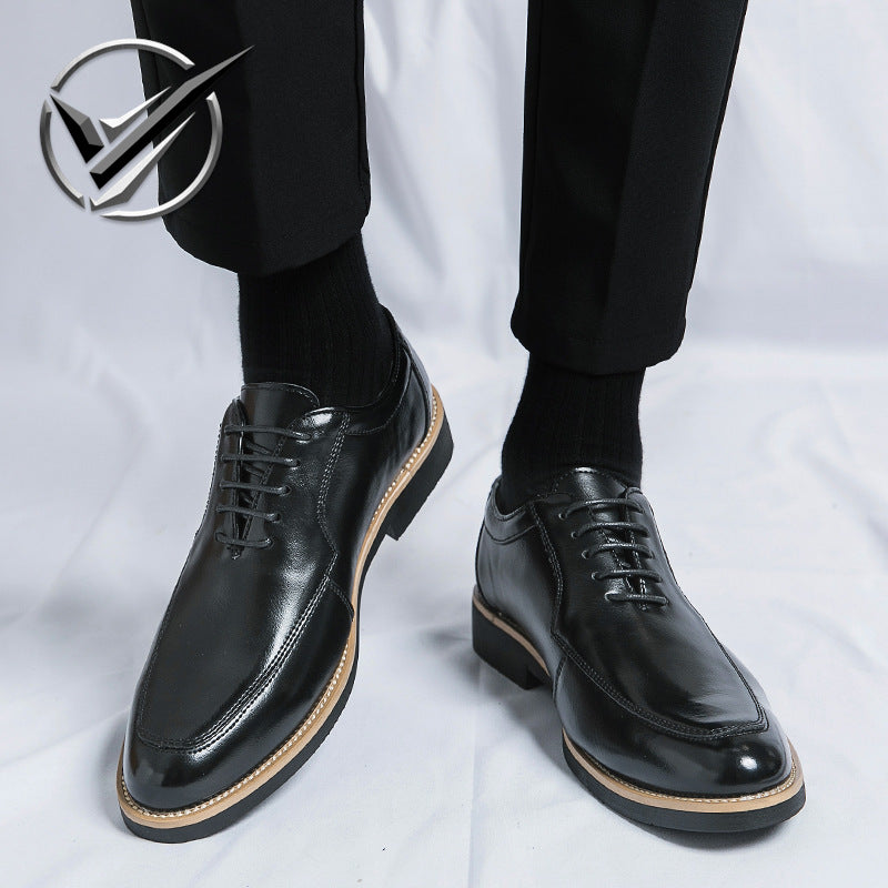 Men's Wear British Trendy Height Increasing Insole Pointed Leather Shoes