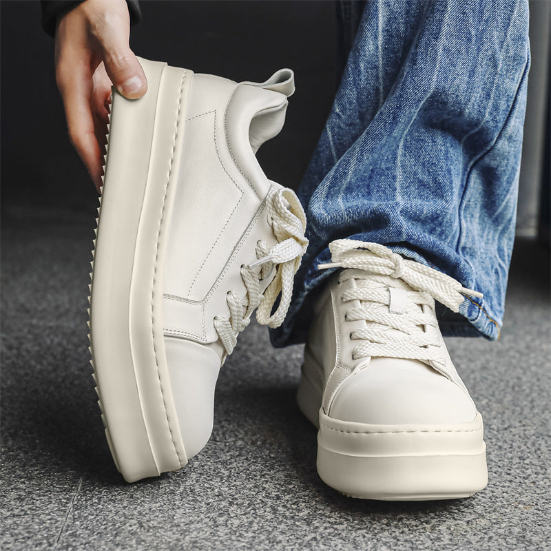 Men's Head Platform White Height Increasing Low Sneakers