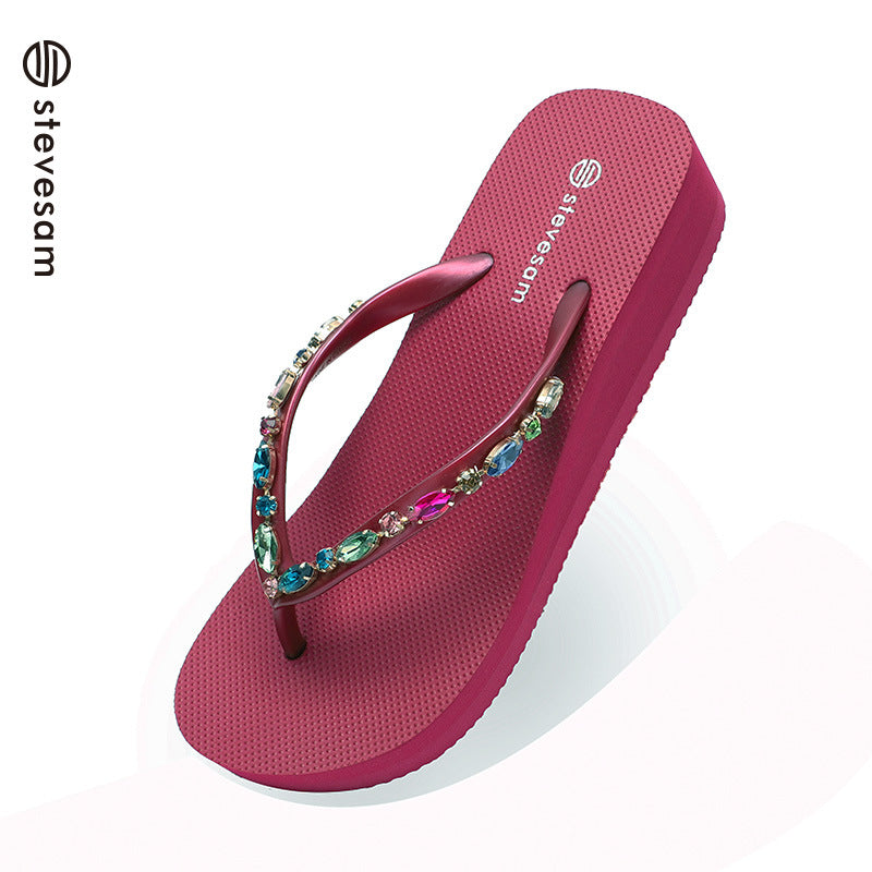 Women's Rhinestone Summer Tide Thick Bottom Beach Slippers
