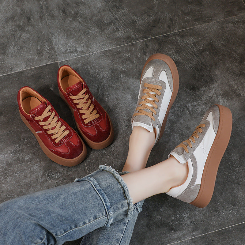 Women's Cowhide Genuine Niche Platform Red Soft Sneakers