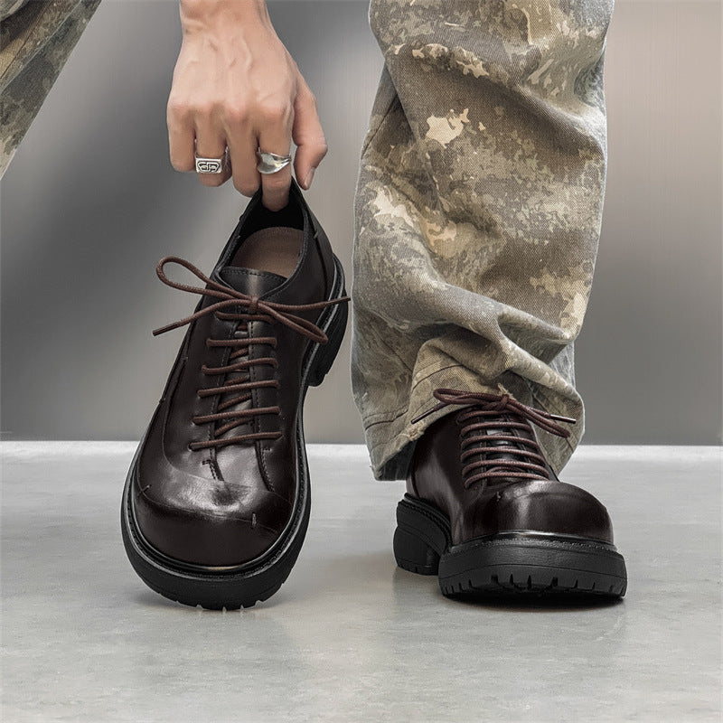 Women's & Men's Fashion Small From Big Head Thick Bottom Leather Shoes