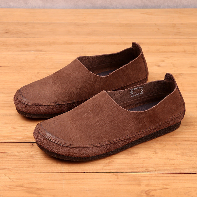 Men's One Pedal Breathable Soft Bottom Lightweight Single Layer Cowhide Lazy Men's Casual Shoes