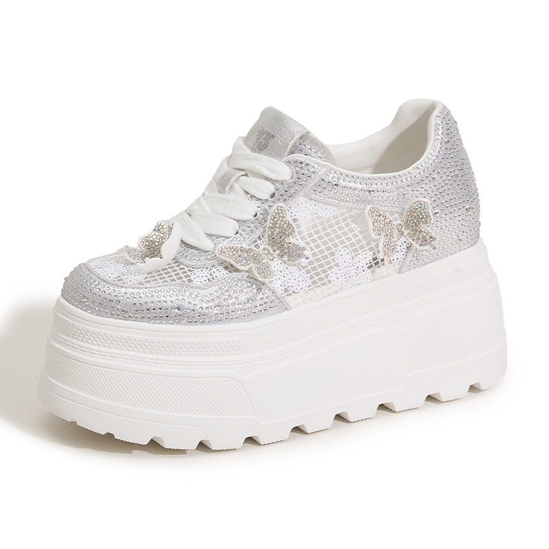 Women's Platform White Height Increasing Insole Breathable Casual Shoes