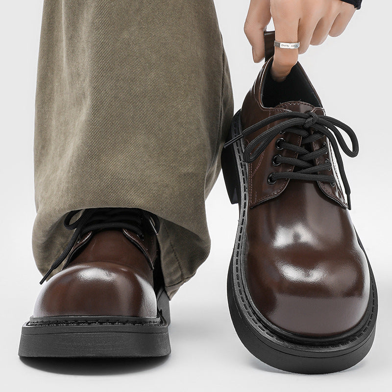 Fashion Derby Thick Bottom Increased Niche Men's Casual Leather Shoes