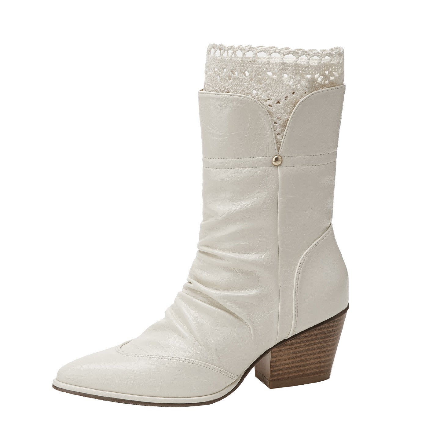 Women's Style For Autumn Lace Edge Bottom Sleeve Women's Leather Boots