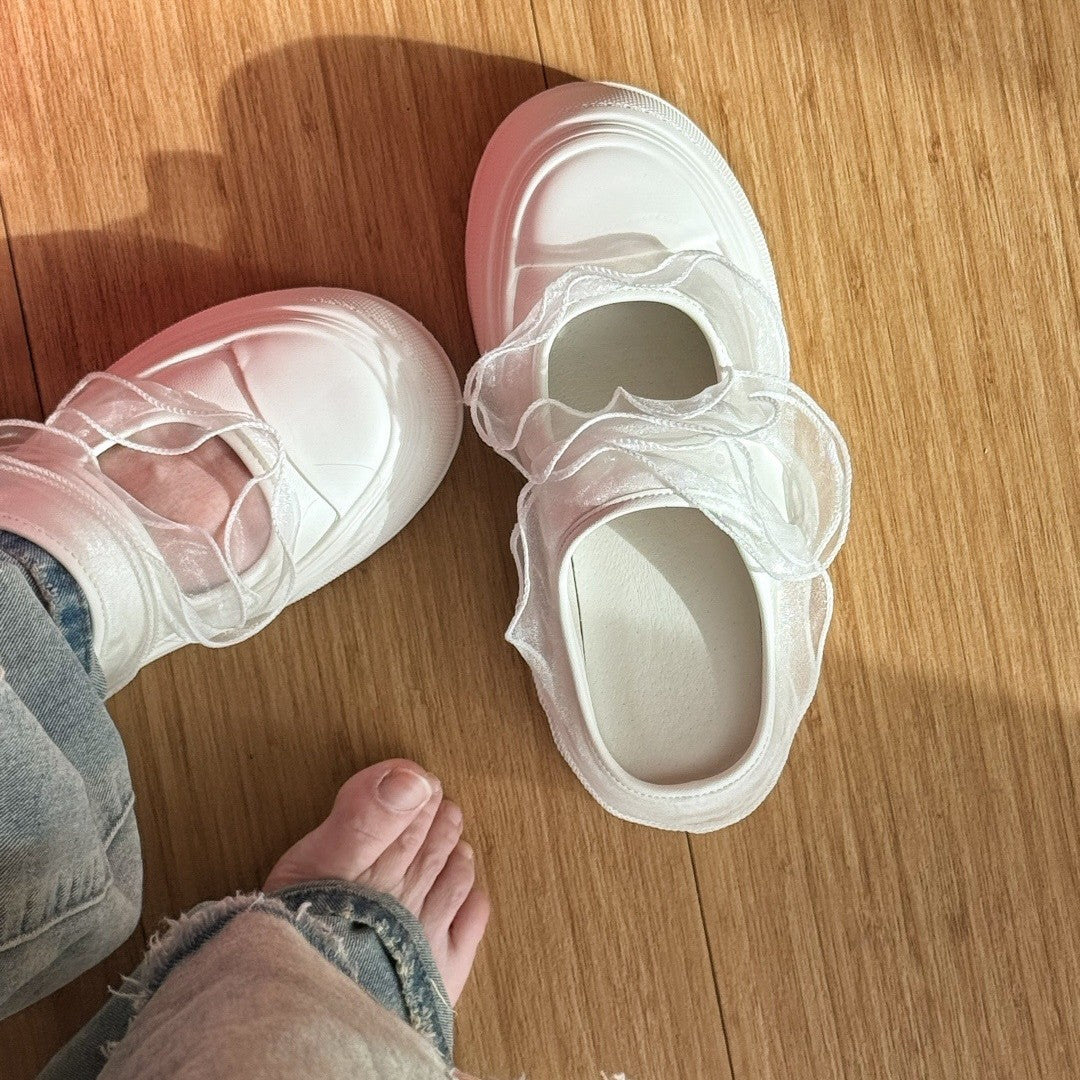 Women's Platform Net Falbala Closed Toe Half Casual Shoes