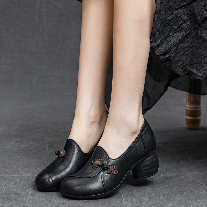 Women's Pumps Thick Mid Soft Bottom Washed First Casual Shoes