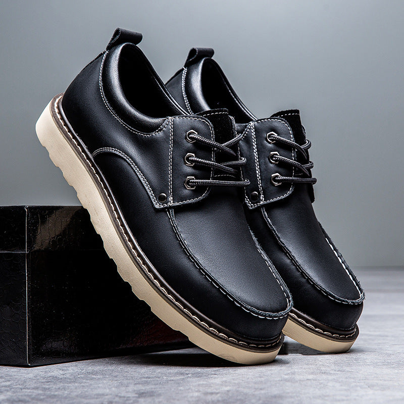 Men's Oversized Korean Fashion Tooling Big Head Genuine England Style Leather Shoes