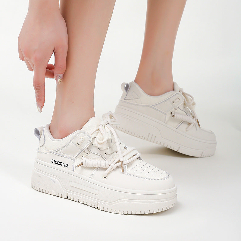 Women's Straight Hair Genuine Board Versatile Platform Sneakers