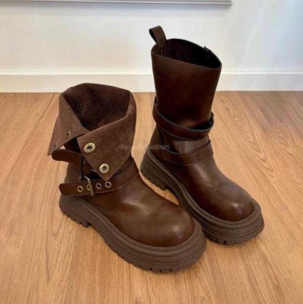 Women's Version Genuine Platform Vintage Fleece-lined Tall Women's Leather Boots