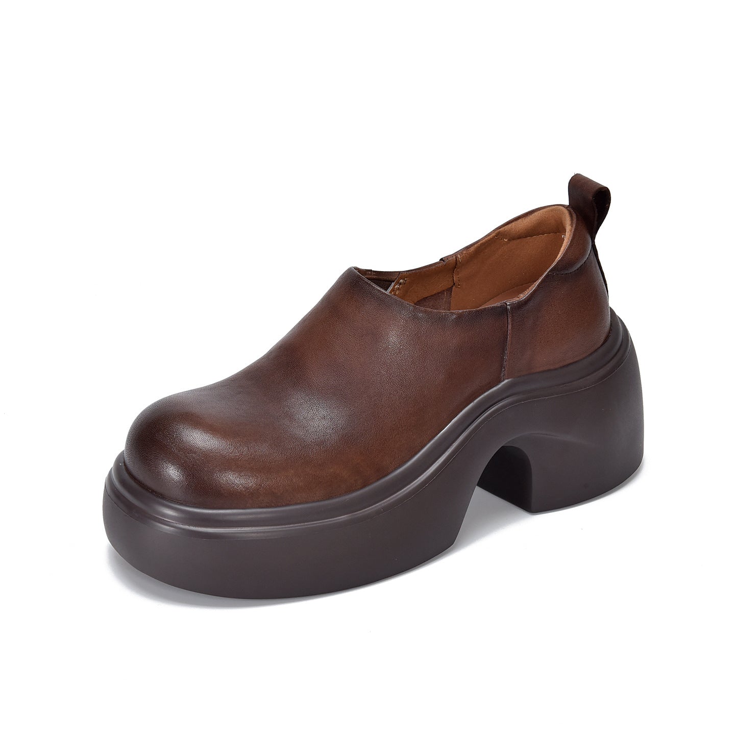 Women's Platform Genuine Pumps Deep Mouth Spring First Layer Cowhide Round Women's Fashion Shoes