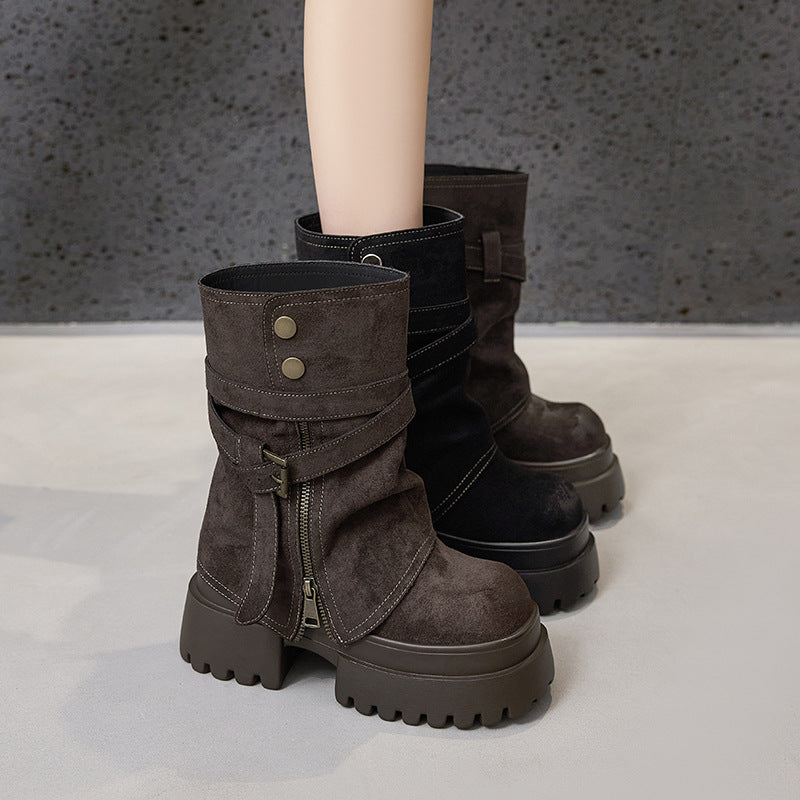 Women's Platform Martin Small Invisible Elevated Smoke Boots