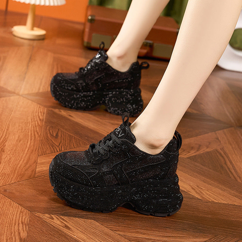 Women's Rhinestone Dad Autumn Fashion Height Increasing Insole Sneakers
