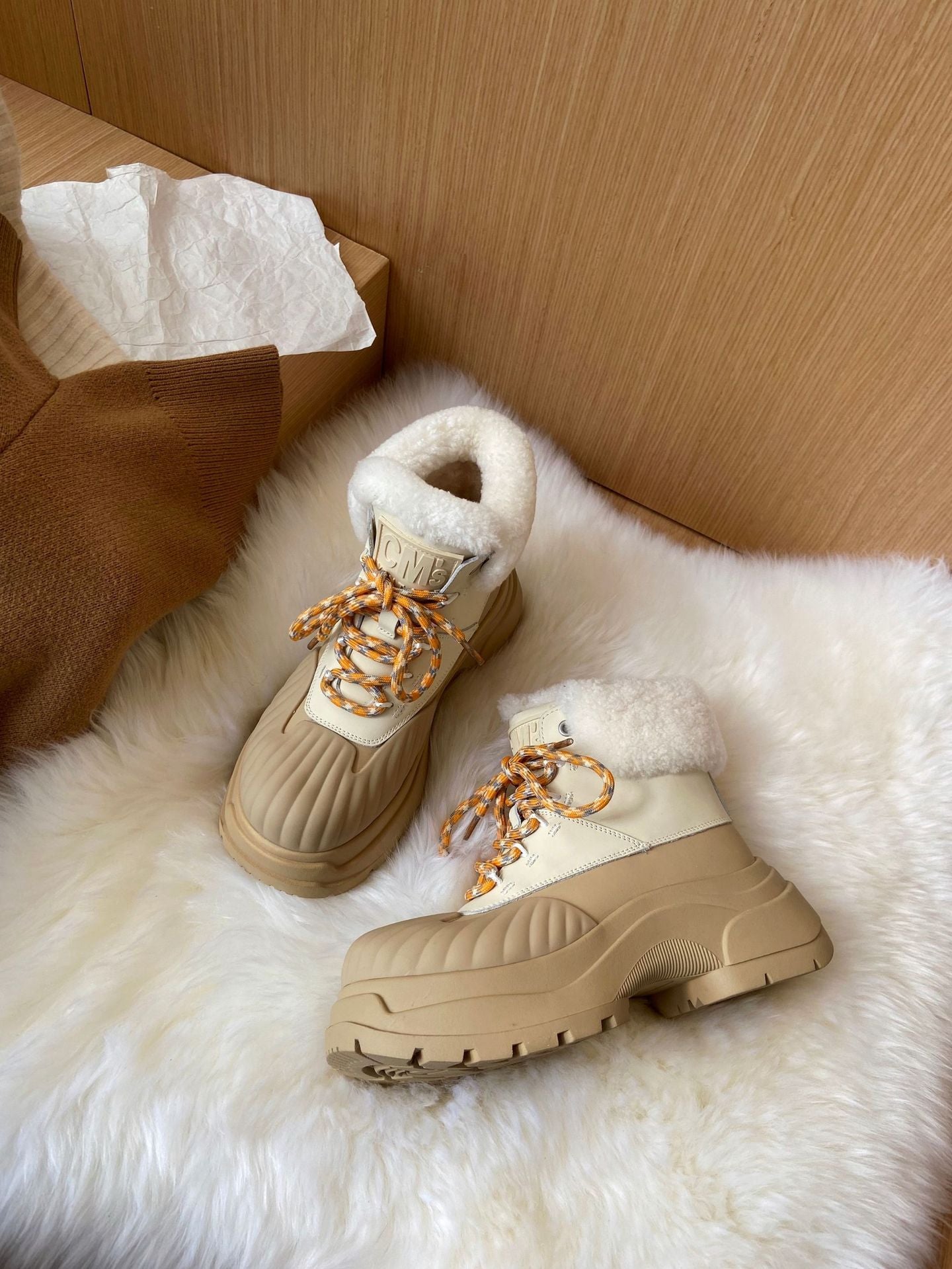Women's Genuine Warm Thick Bottom Elevator Wild Lamb Snow Boots