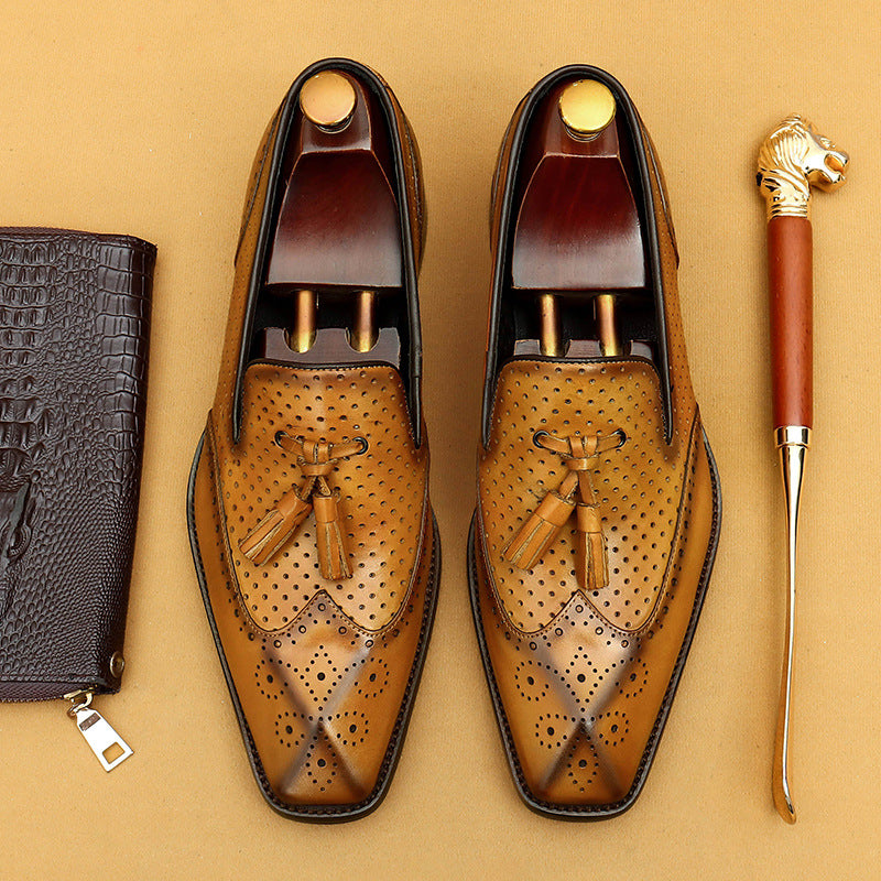 Men's Tassel Summer Hollow Breathable Business Formal Leather Shoes