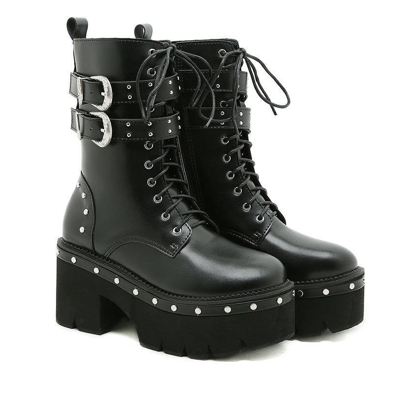 Platform Martin Rivet Mid Short Belt Boots
