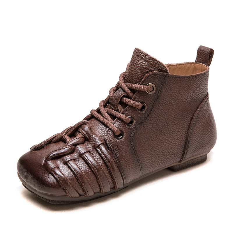Women's Comfort Retro Ankle First Layer Cowhide Boots