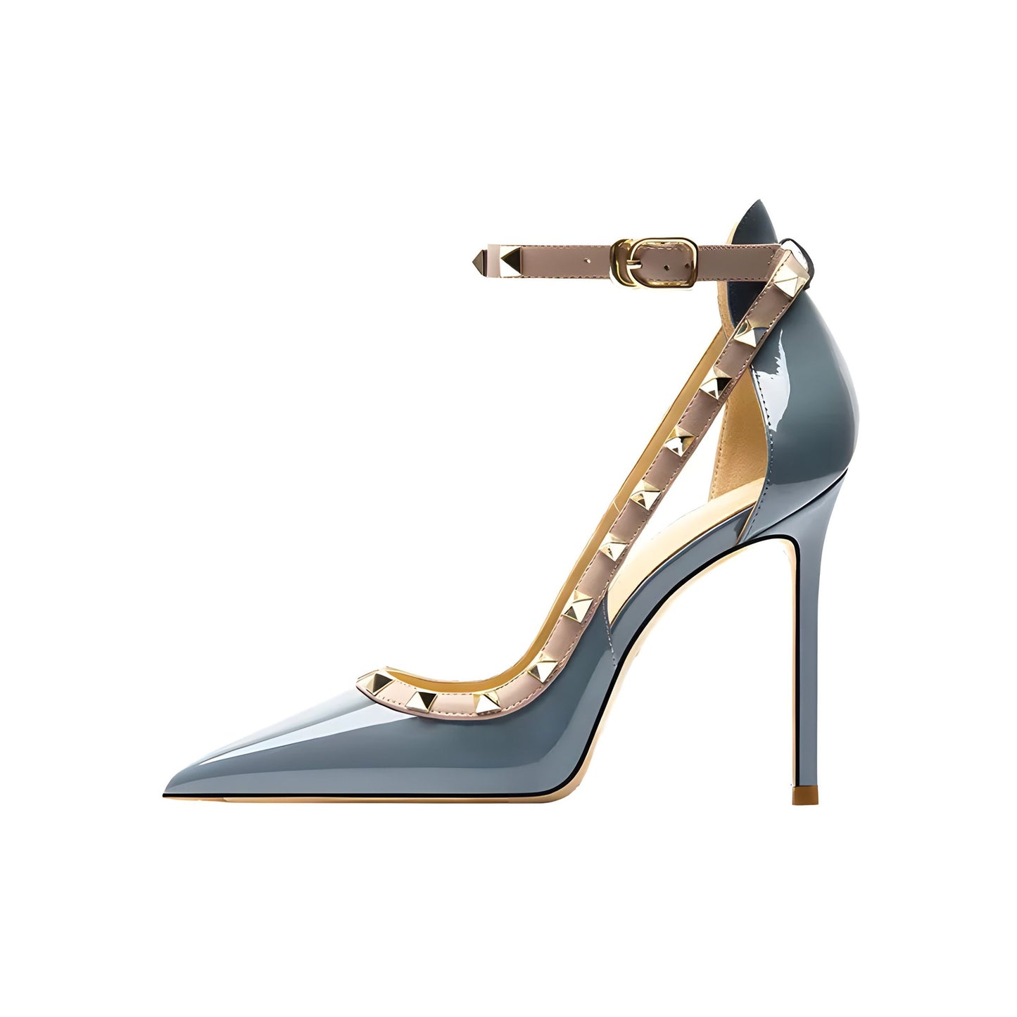 Women's Rivet Ankle Strap Buckle Patent High Large Heels