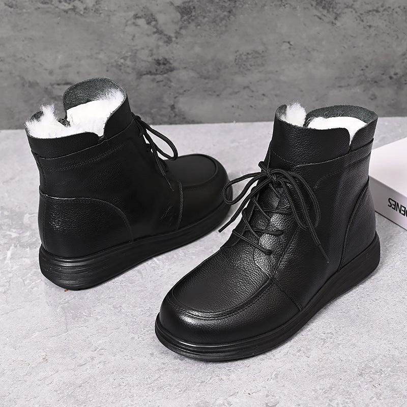Women's Cotton Mother's Sheepskin Fur Integrated Soft Bottom Short Warm Boots