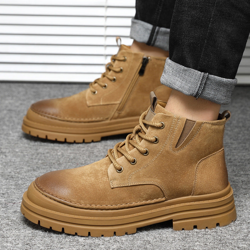 Men's Bottom Height Increase Device Car Style Pure Black Boots