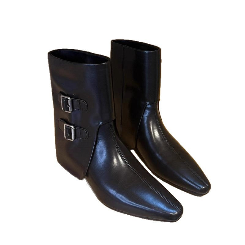 Women's Square Head Rear Zipper Martin Fashion Women's Leather Boots