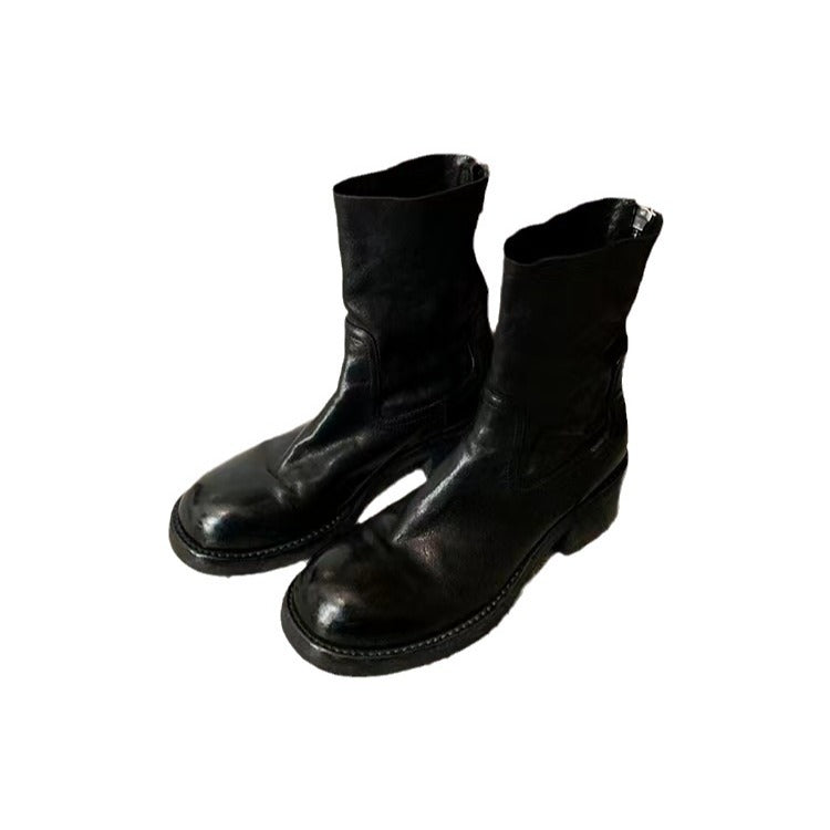 Women's Version Western Style Martin Retro Chunky Back Zipper Horse Short Women's Leather Boots