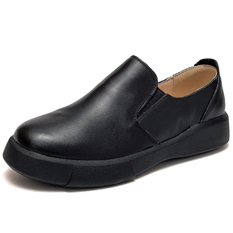 Women's First Layer Cowhide Pumps Round Toe Casual Shoes
