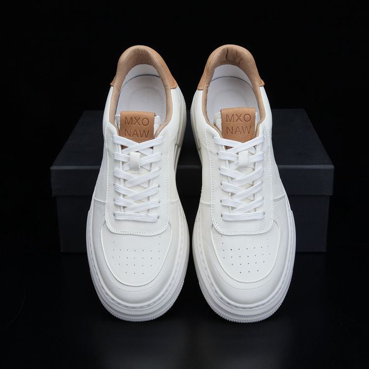 Men's White Soft Bottom Air Force Top Layer Cowhide Platform Sneakers