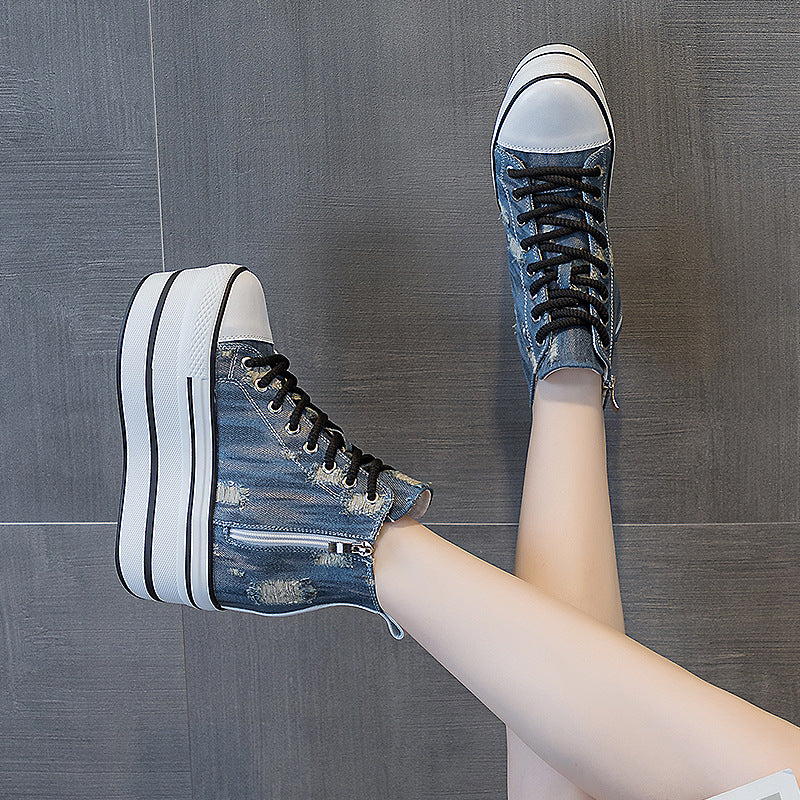 Women's Make Old Ripped Denim Platform Super Casual Shoes