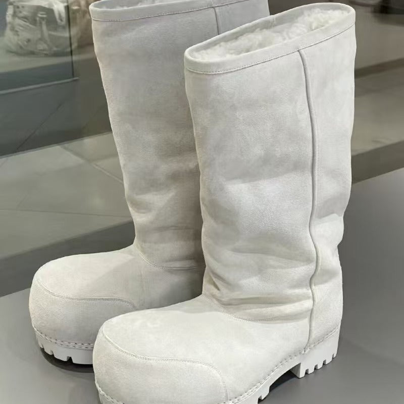 Solid Color Genuine Fur Big Toe Snow Boots