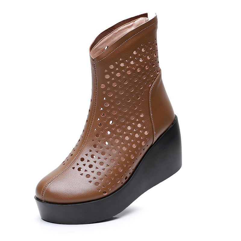 Women's Ethnic Style First Layer Cowhide Back Zip Platform Women's Shoes