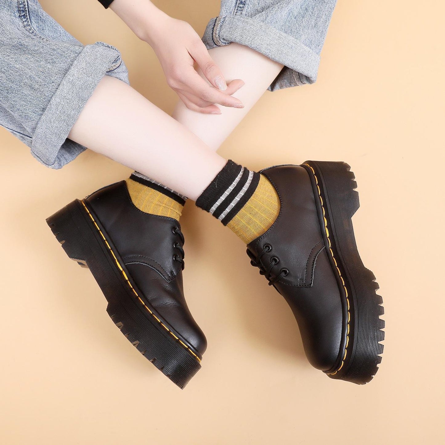 Women's Thick-soled Low-cut Genuine British Round Head Leisure Boots