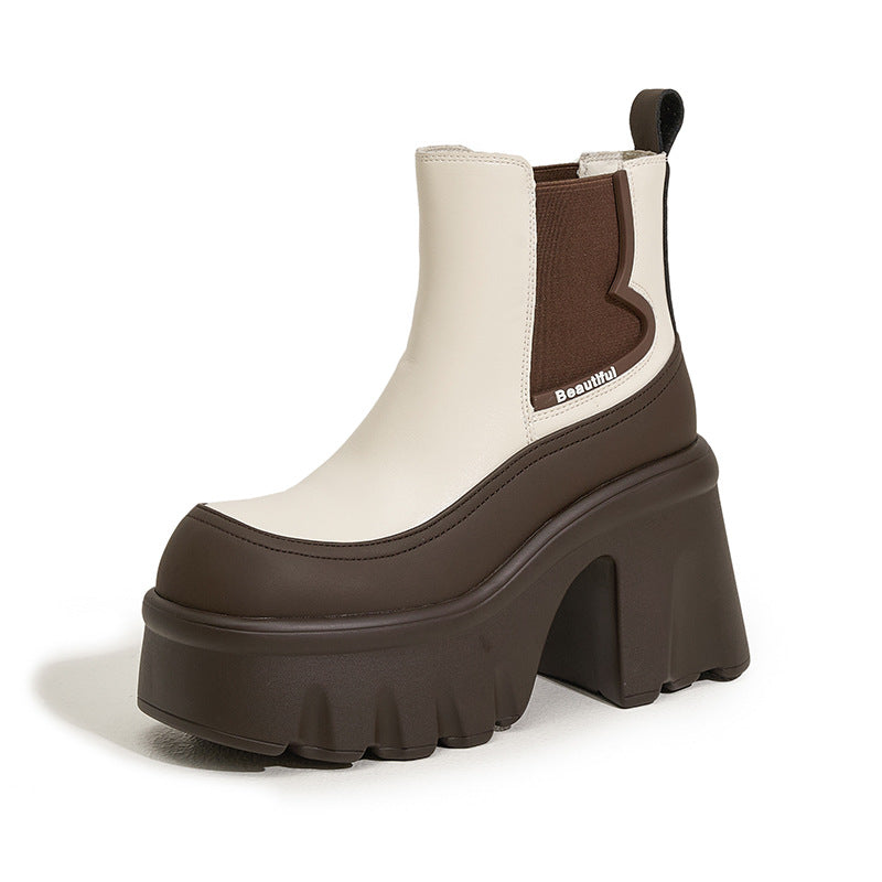 Women's Middle Small Height Increasing Muffin Smoke Boots