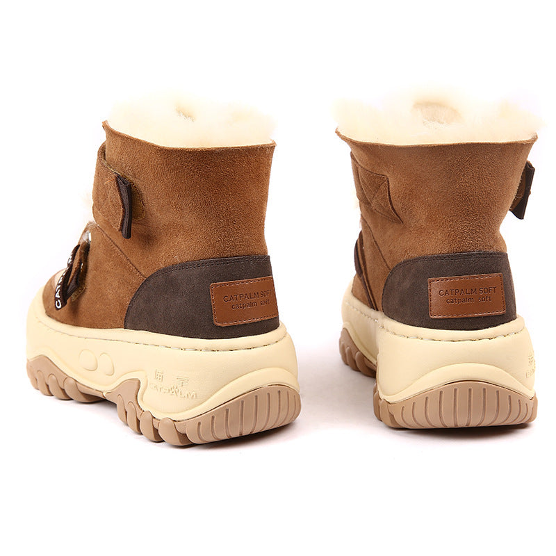 Retro Color Matching Fur Integrated Fleece-lined Thicker Northeast Snow Boots