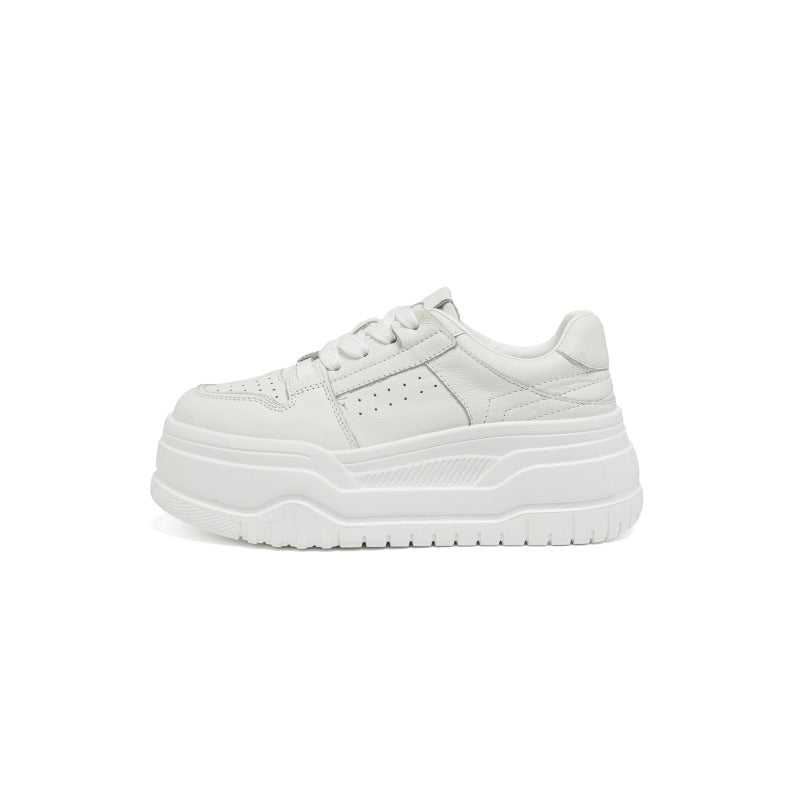Women's Layer Cowhide Muffin Platform White Versatile Single-layer Women's Board Shoes