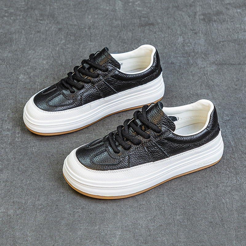 Women's Cowhide Flat White Soft Bottom Surface Breathable Single Casual Shoes