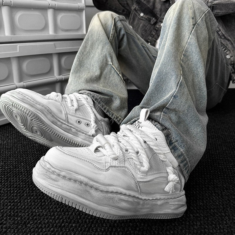 Women's & Men's Dissoed Bottom Invisible Niche Couple Cowhide Platform Men's Board Shoes
