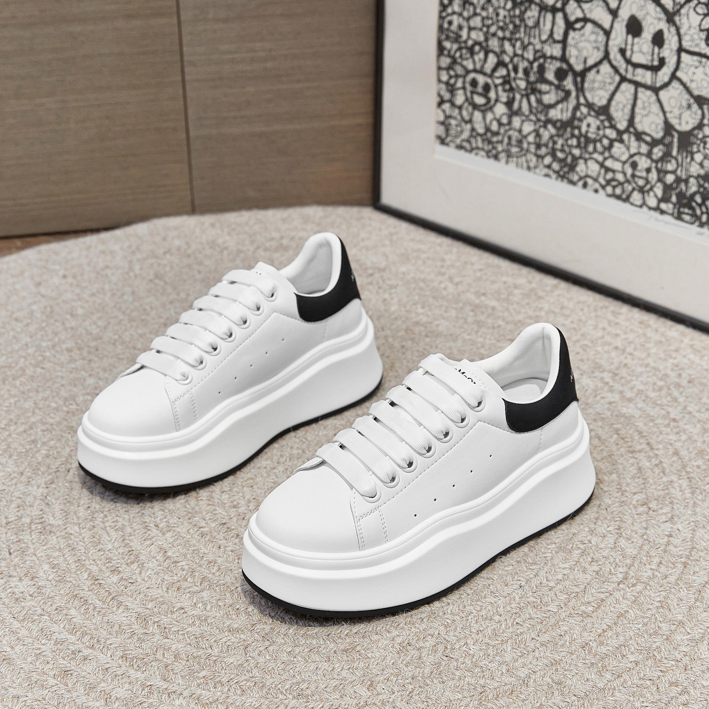 Women's Small Genuine Thick-soled Mcqueen White Spring Casual Shoes