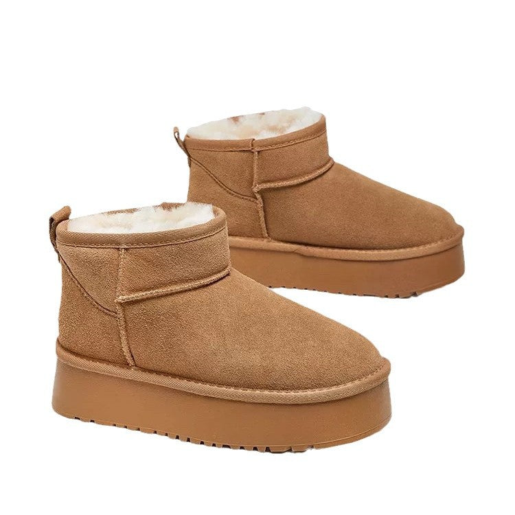 Women's Sheepskin Fur Round Toe Platform Plus Snow Boots