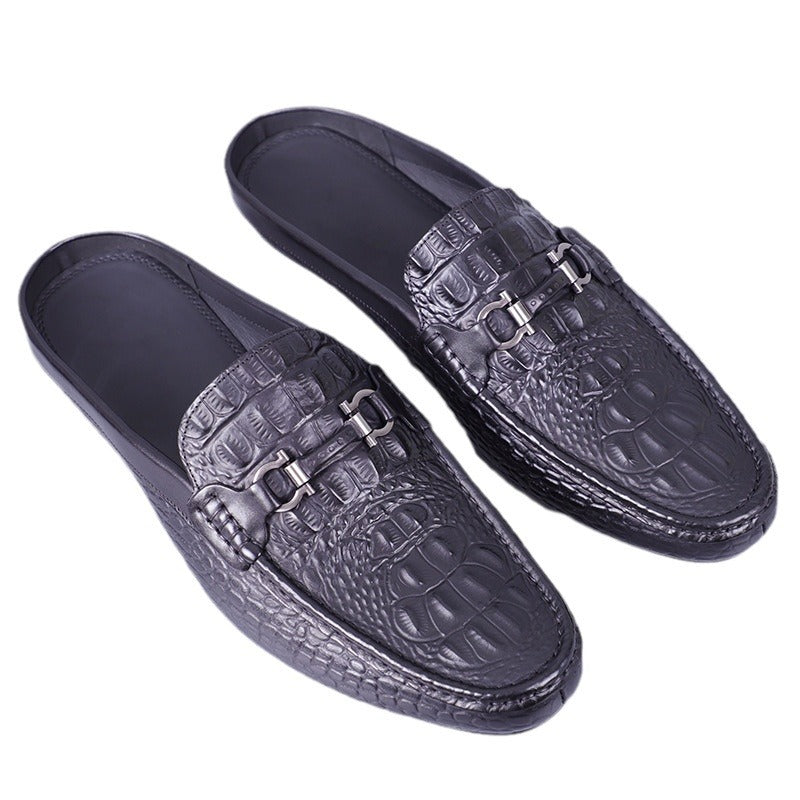 Men's Pattern Embossed Genuine Business Slip-on Sloth First Layer Cowhide Leather Shoes