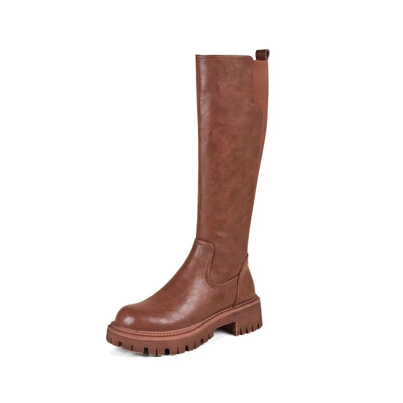 Tube Circumference Springy Thigh Thick Bottom Widened Women's Leather Boots