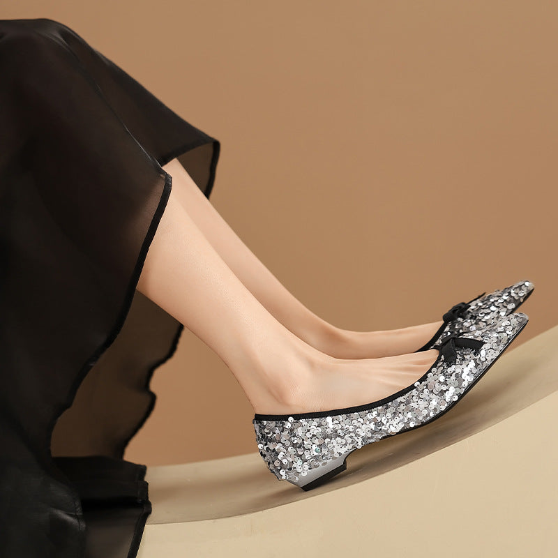 Spring Bowknot Sequined Temperament Wild Flat Women's Shoes
