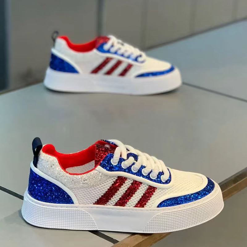 Men's Summer Fashionable Breathable Mesh Shiny White Three Bars Soft Men's Shoes